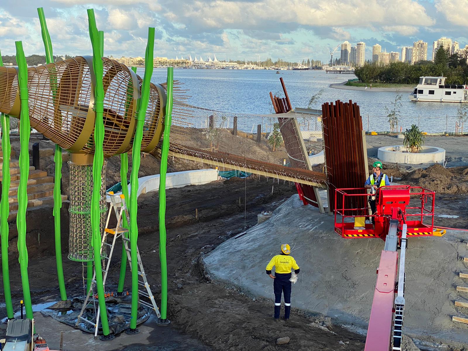 Flexi-Mesh installing in a sea side playground in Gold Coast in Australia
